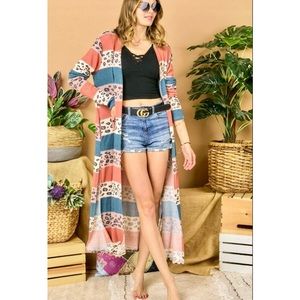 Open Front Rust/ Teal Cardigan.